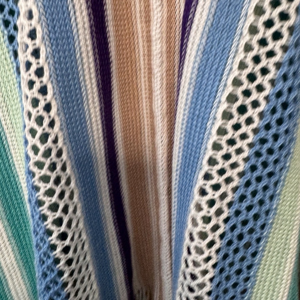 Coco‎ + Carmen Woman's Poncho One Size  Brown Teal Striped  Swim Cover Up Beachy - Picture 4 of 12
